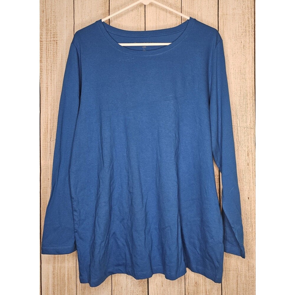 Woman Within Women’s Plus Size 18/20 Blue Long Sleeve Cotton Tee